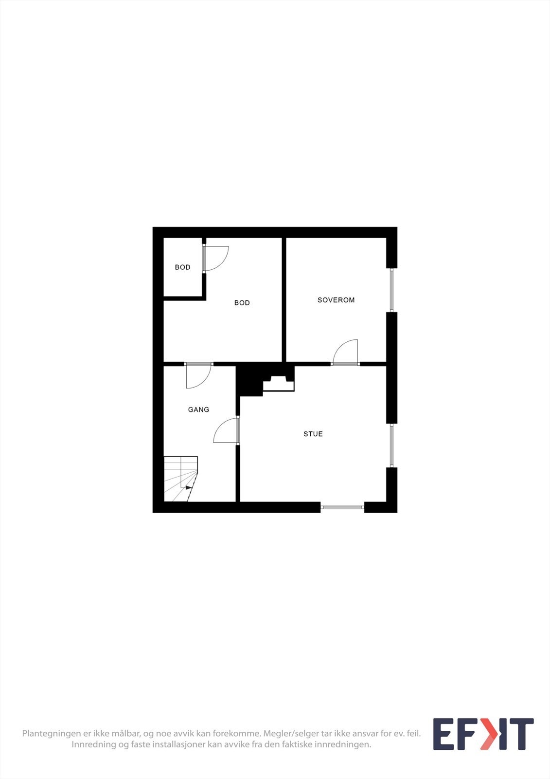 Kjelleren er innredet med gang, bod, kjølerom og et stuerom. Galleribilde