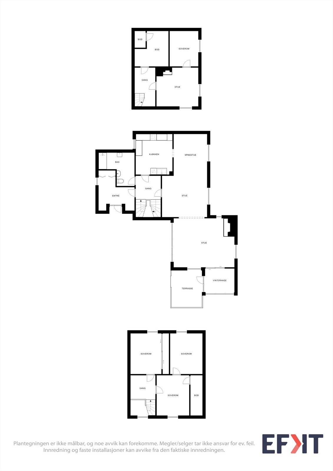 Eneboligen går over tre plan og har et samlet bruksareal på 190 m². Galleribilde