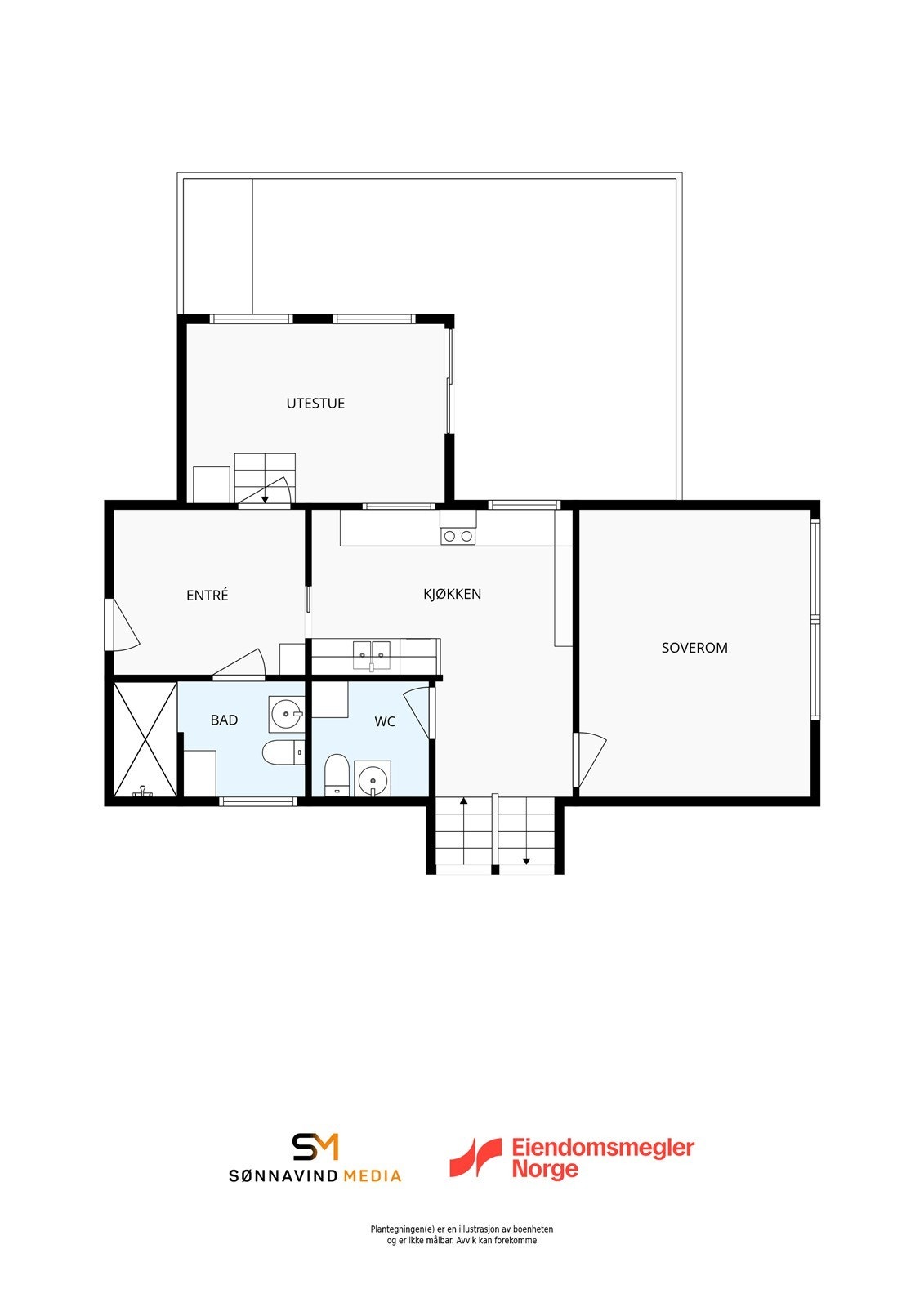 Plantegning Enebolig/"leilighet" + næring 2. etasje. Galleribilde