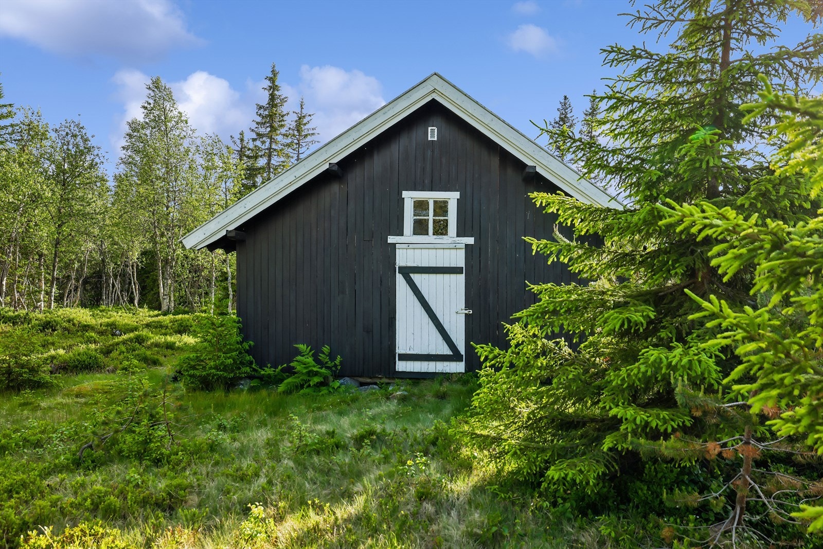 Frittstående låve/bod på 49 m² BRA-e, praktisk til lagring av ved og turutstyr. Galleribilde