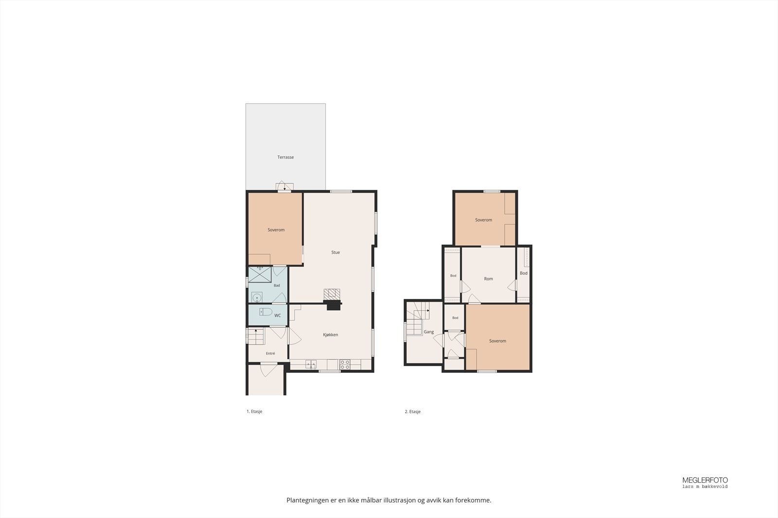 Eneboligen går over to plan og har et samlet internt bruksareal (BRA-i) på 107 m². Galleribilde