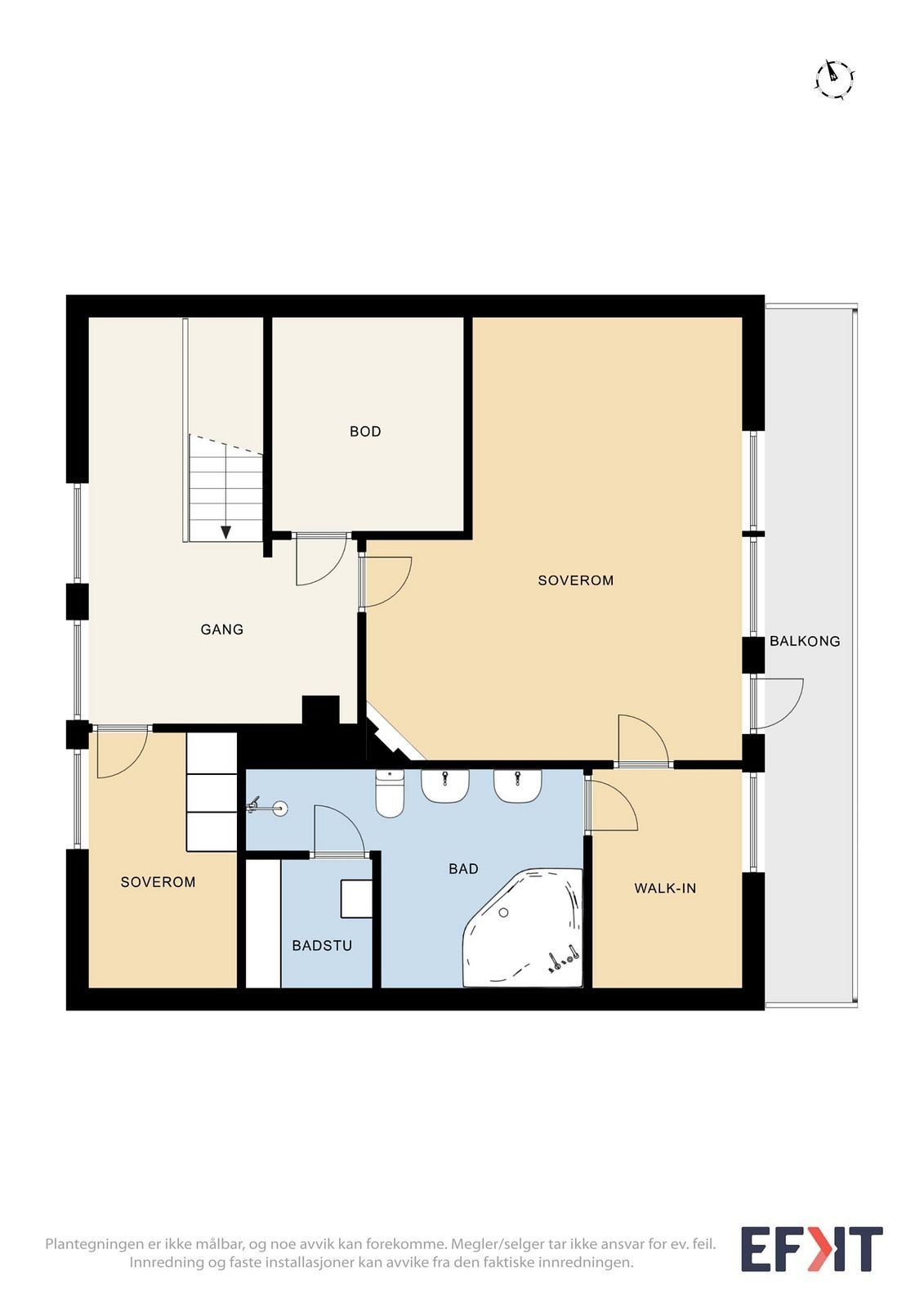 Loftsetasjen er innholdsrik med to soverom, bad, badstue walk-in og bod. Galleribilde