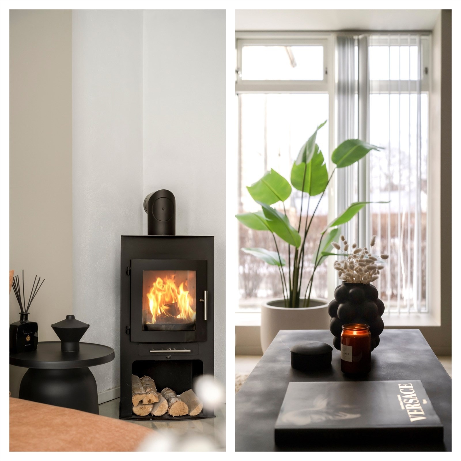 Stuen har en lun og moderne uttrykksform med behagelige fargevalg, lyse gulvflater og downlights i himling. Vedovnen er et flott blikkfang i rommet og bidrar både til god varme og en hyggelig stemning på kalde dager. Galleribilde