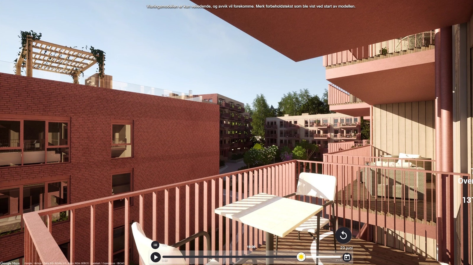 Illustrasjon av utsyn fra nordvestvendt balkong på ca. 6 m². Avvik kan forekomme. Galleribilde