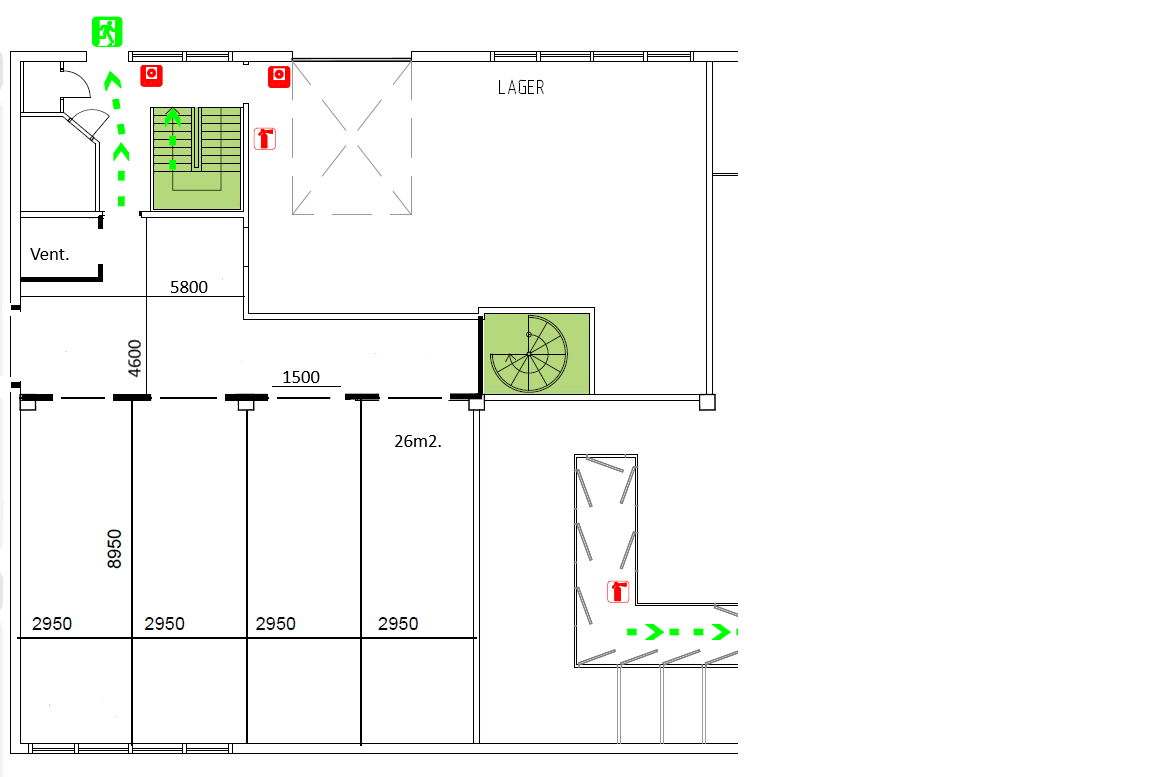 Tegning av lagerseksjoner, hver på BTA 26 m²