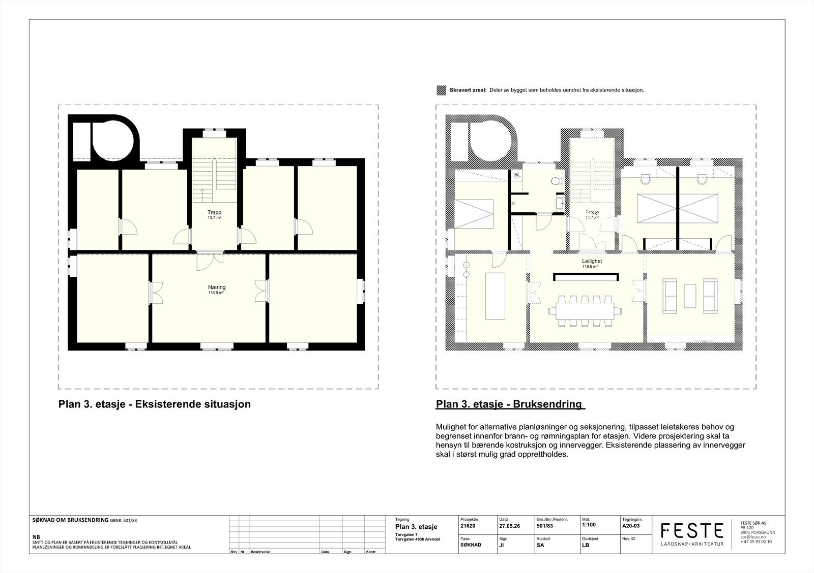 Plan 3. etasje (eksisterende vs. eventuell bruksendring) Galleribilde