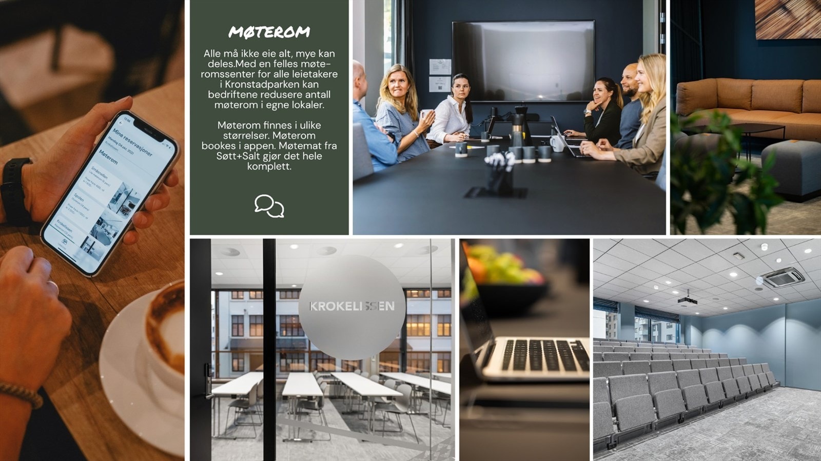 Som leietaker i Kronstadparken kan man leie møterom og auditorium ved behov.