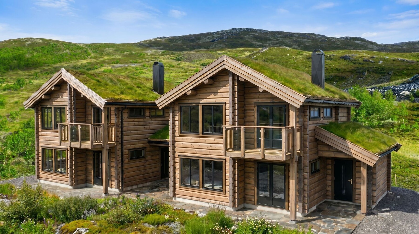 Illustrasjonsfoto av hyttemodellen Duplex Duo som består av to enheter over to etasjer. Galleribilde
