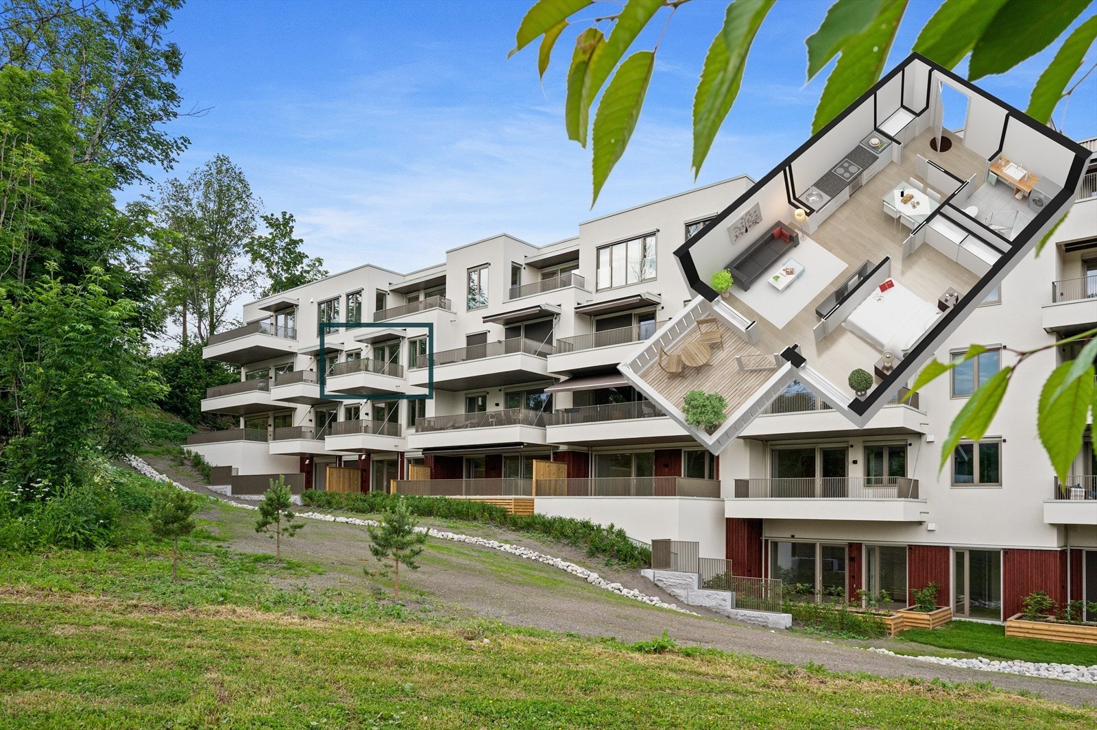Fin intern beliggenhet. Omtrentlig avmerking i hus A1. Galleribilde