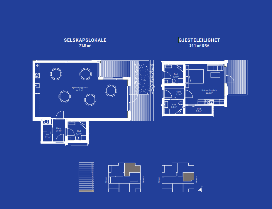 Plantegning for felles selskapslokale og gjesteleilighet. Galleribilde