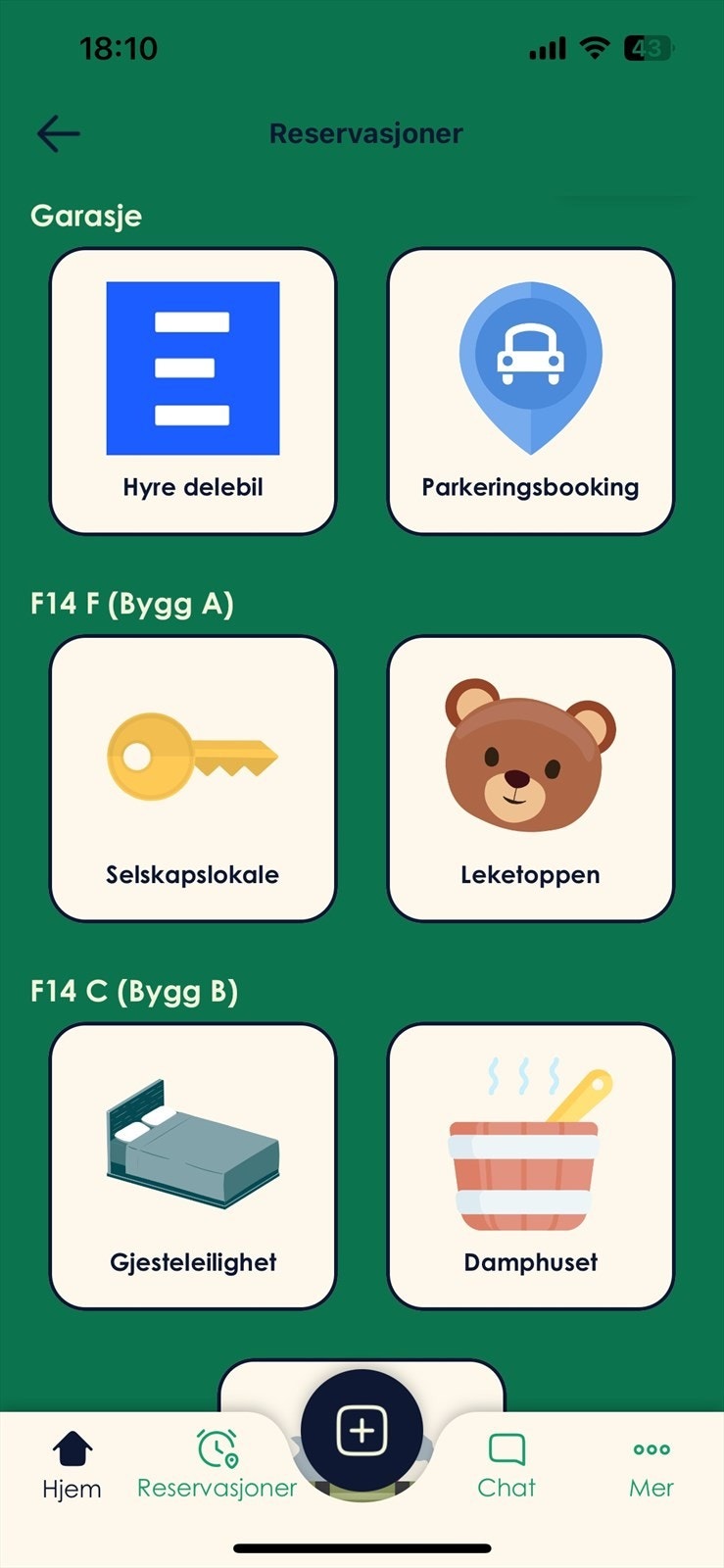 Delemeter - en ordning med fellesarealer som kan bookes via app (Heime) Galleribilde