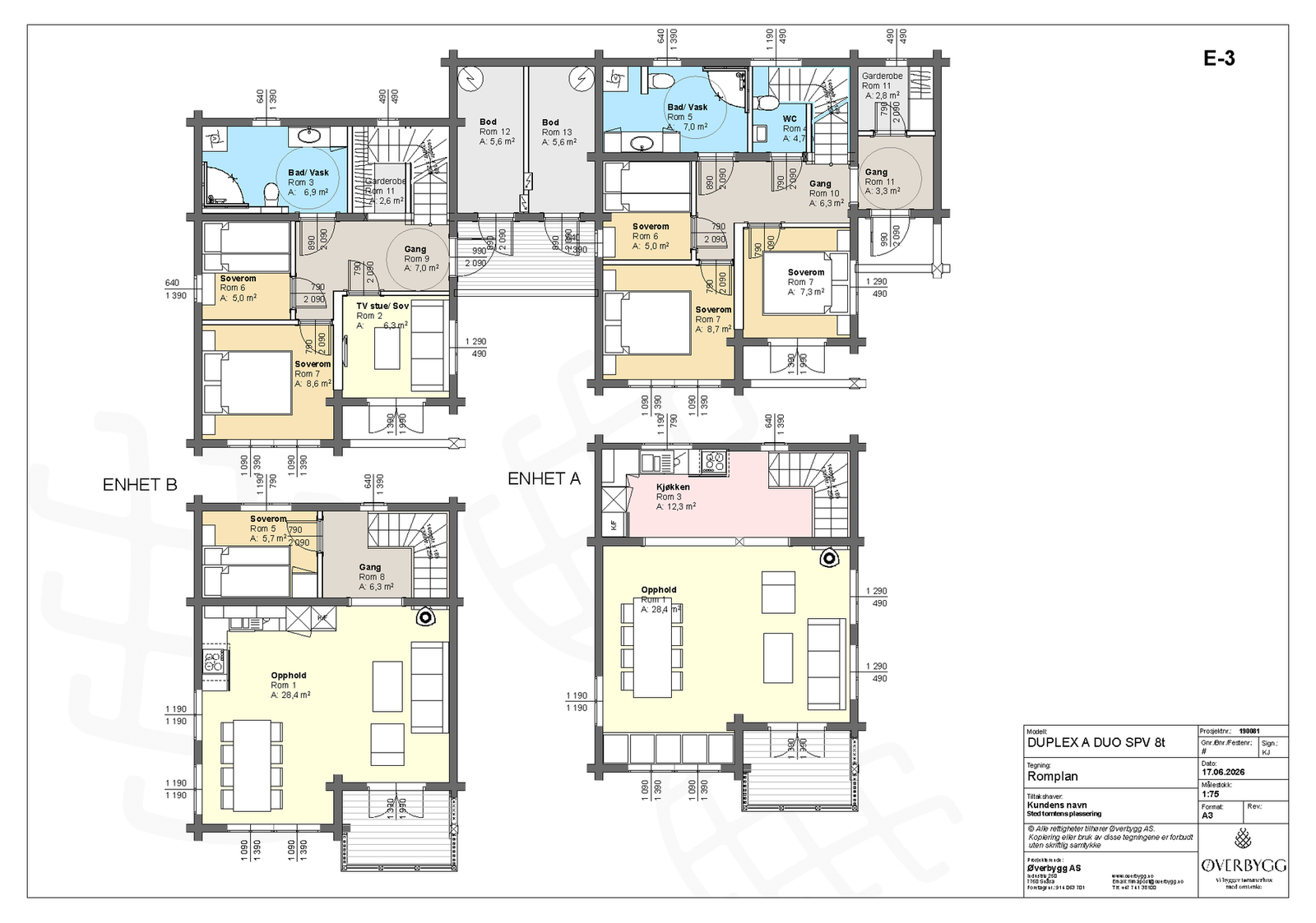 Plantegning Duplex Duo med enhet A og B Galleribilde