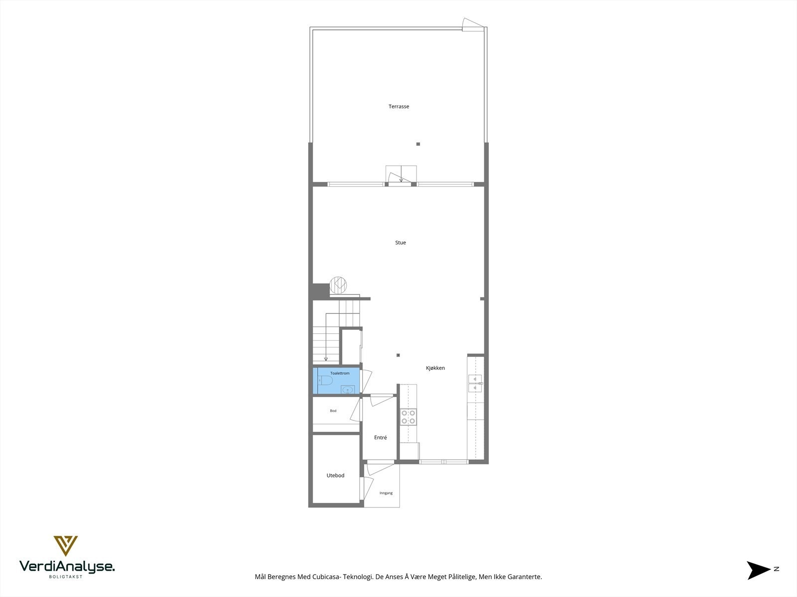 Planløsning over dagens bruk av 1. etg. (Samsvarer ikke med godkjente byggtegninger, se info under "Ferdigattest/ brukstillatelse" i salgsoppgaven) Galleribilde