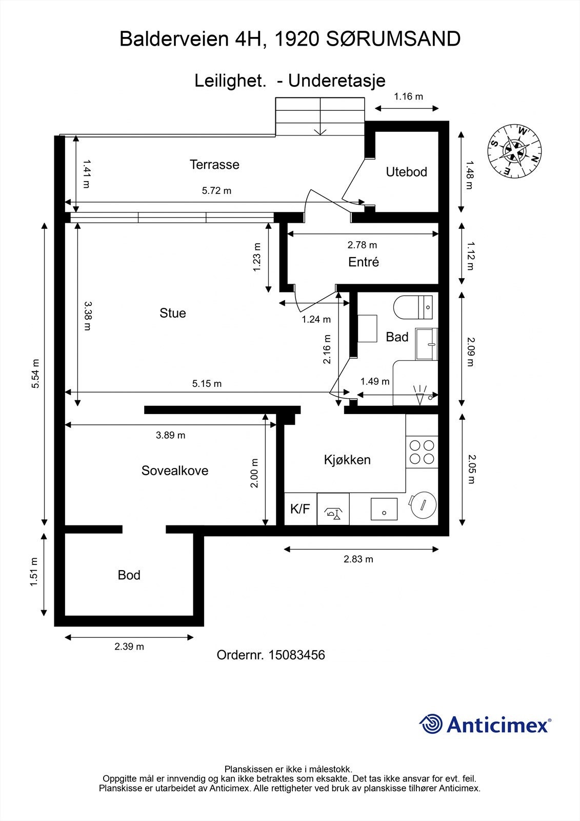 Leiligheten har en praktisk planløsning på ett plan, med adskilt sovealkove. Galleribilde