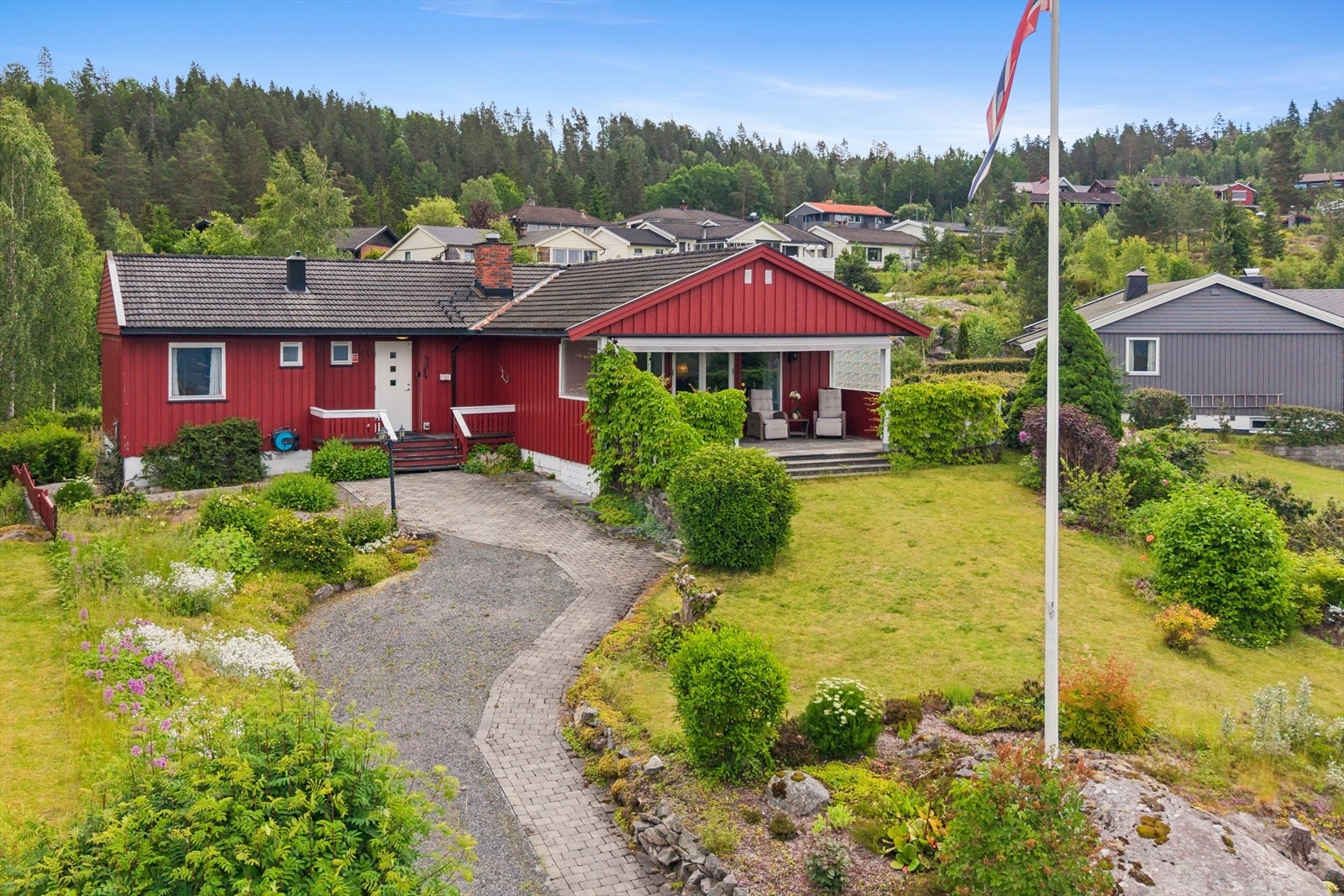 Velholdt enebolig i et etablert og familievennlig nabolag. Galleribilde