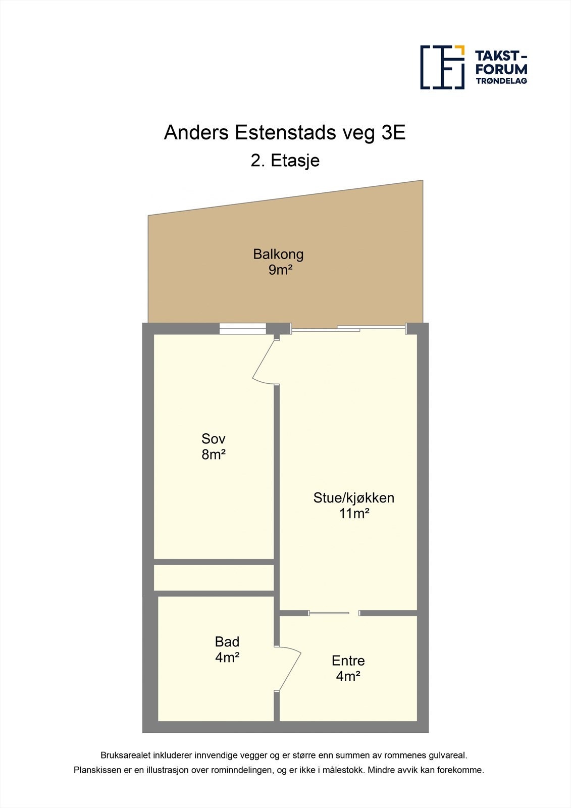Plantegningen for leiligheten i 2. etasje. Galleribilde