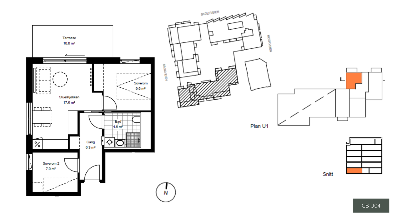 Planløsning av leil. CBU04 med stor uteplass. Galleribilde