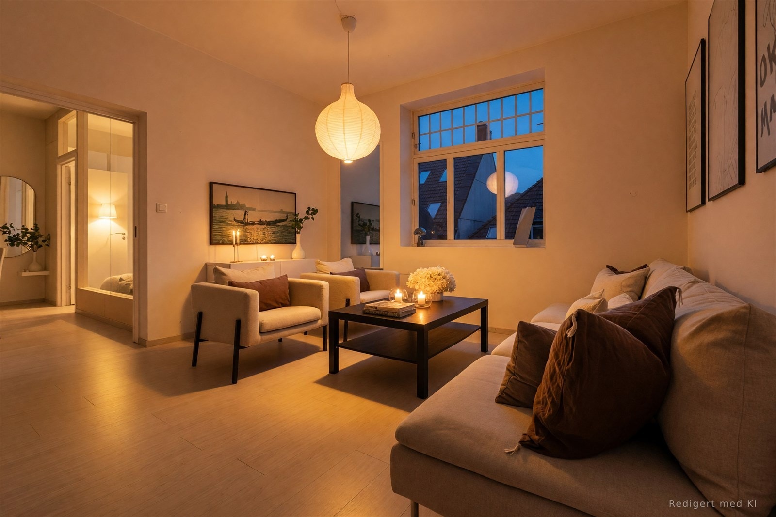 Strøken leilighet på 105 m² BRA midt i Bergen sentrum (KI-redigert). Galleribilde