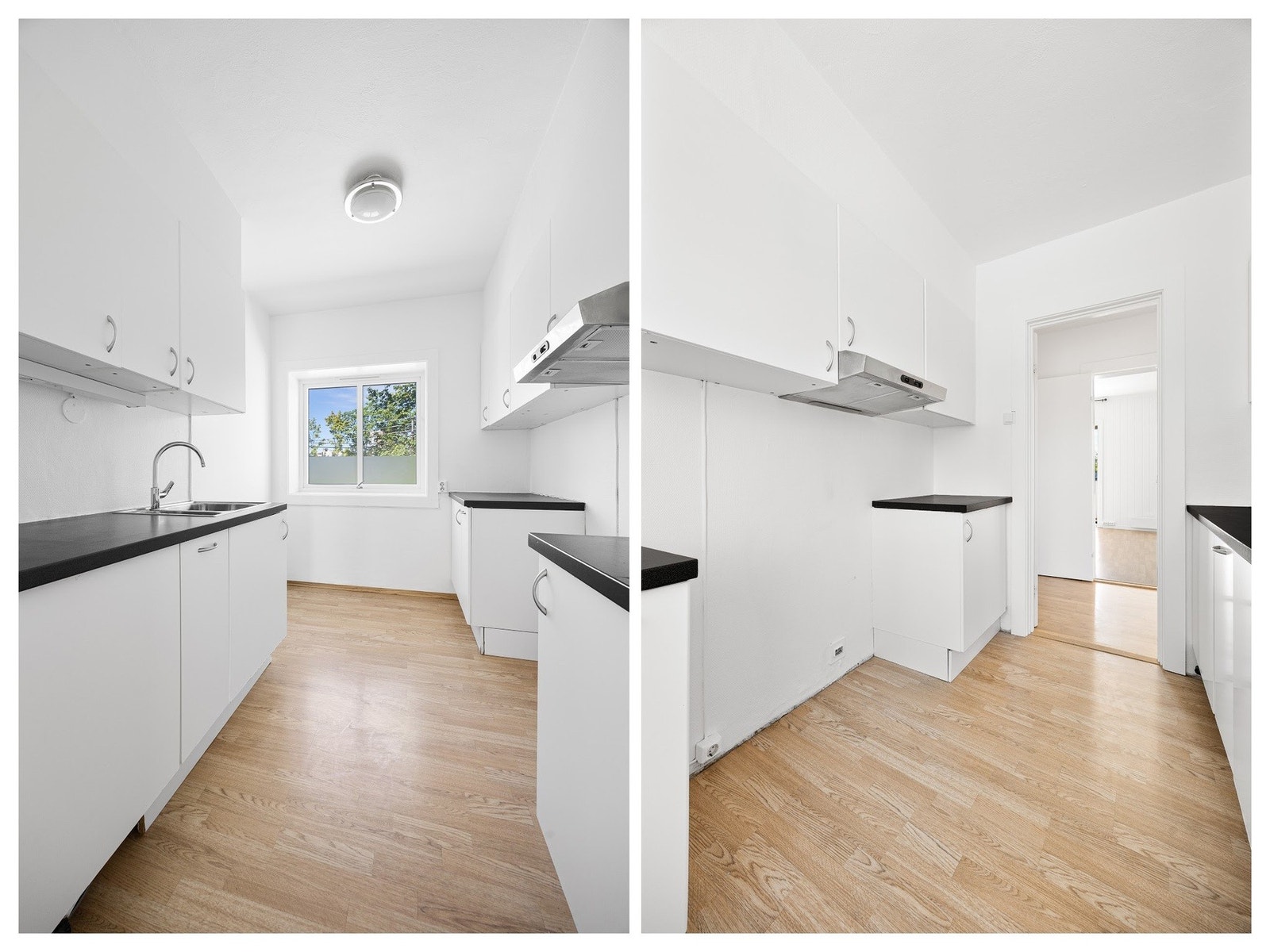 Kjøkkeninnredning med nisje for komfyr og oppvaskmaskin. Galleribilde