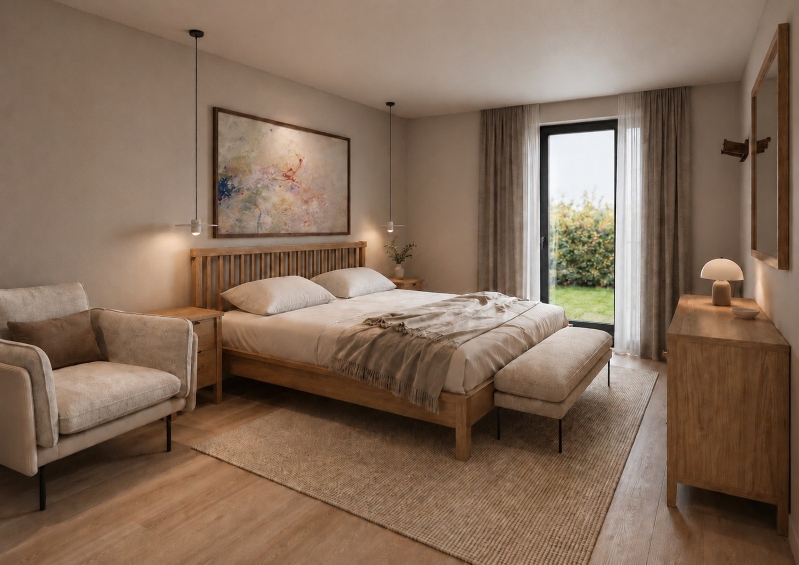 Illustrasjon hoved-soverom med egen walk-in. Galleribilde