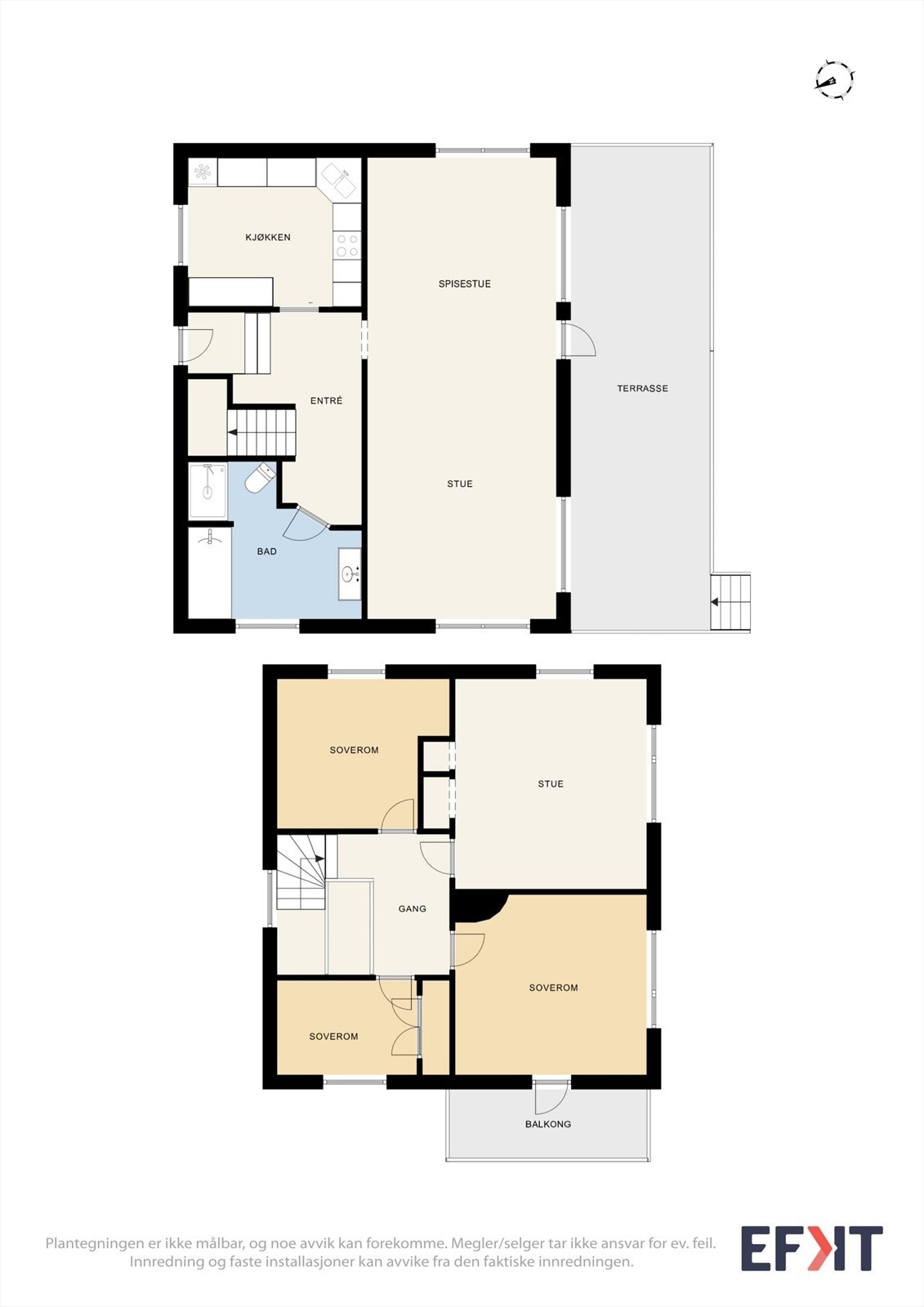 Boligen strekker seg over to plan pluss kjeller, med et totalt BRA-i på 203 m². Galleribilde