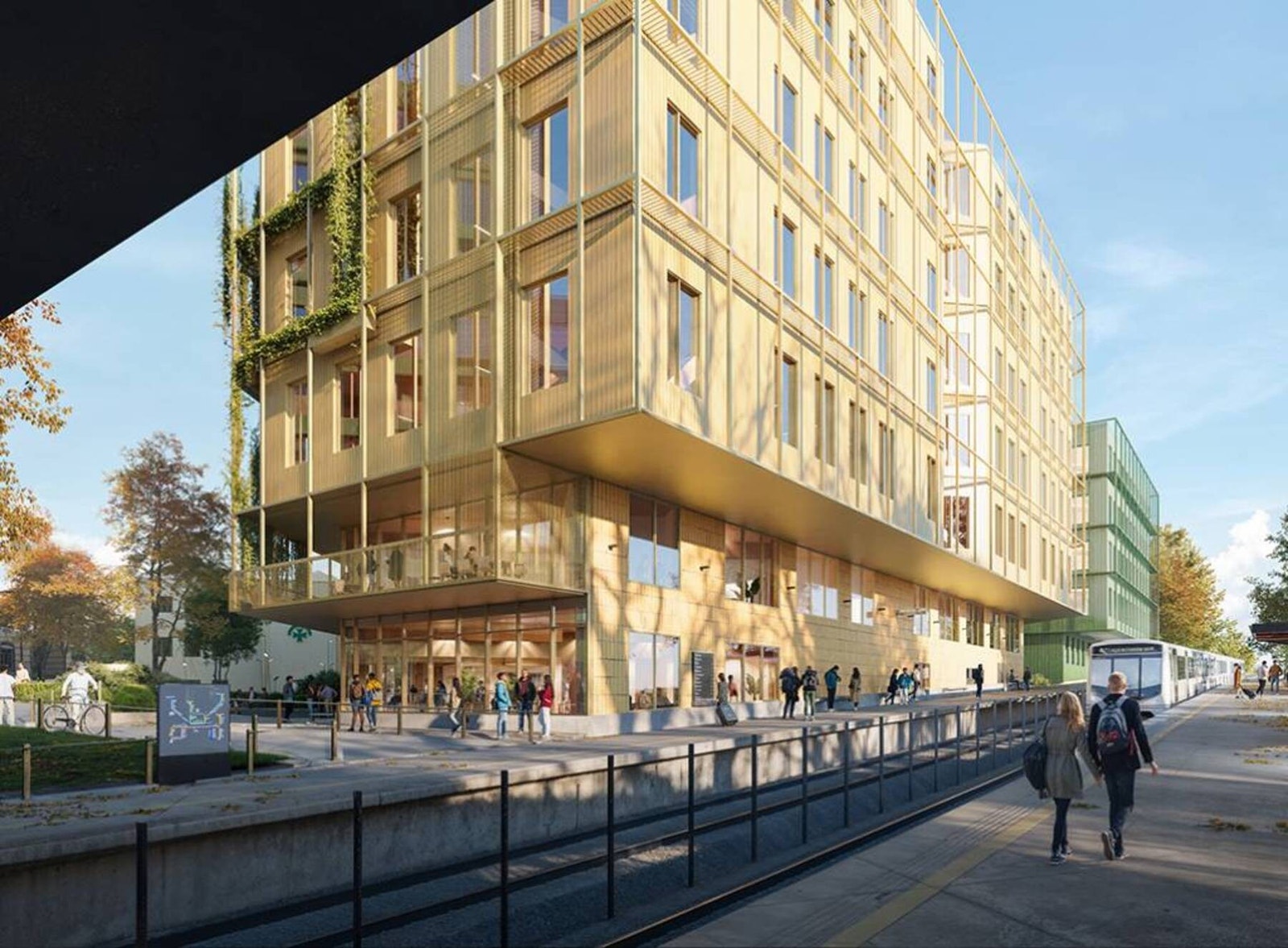 Illustrasjon som viser planlagt utvikling av Diakonhjemmet Hage med blant annet ny T-banestasjon, boliger, studentboliger, skole og utvidelse av VID Vitenskapelige Høgskole Galleribilde