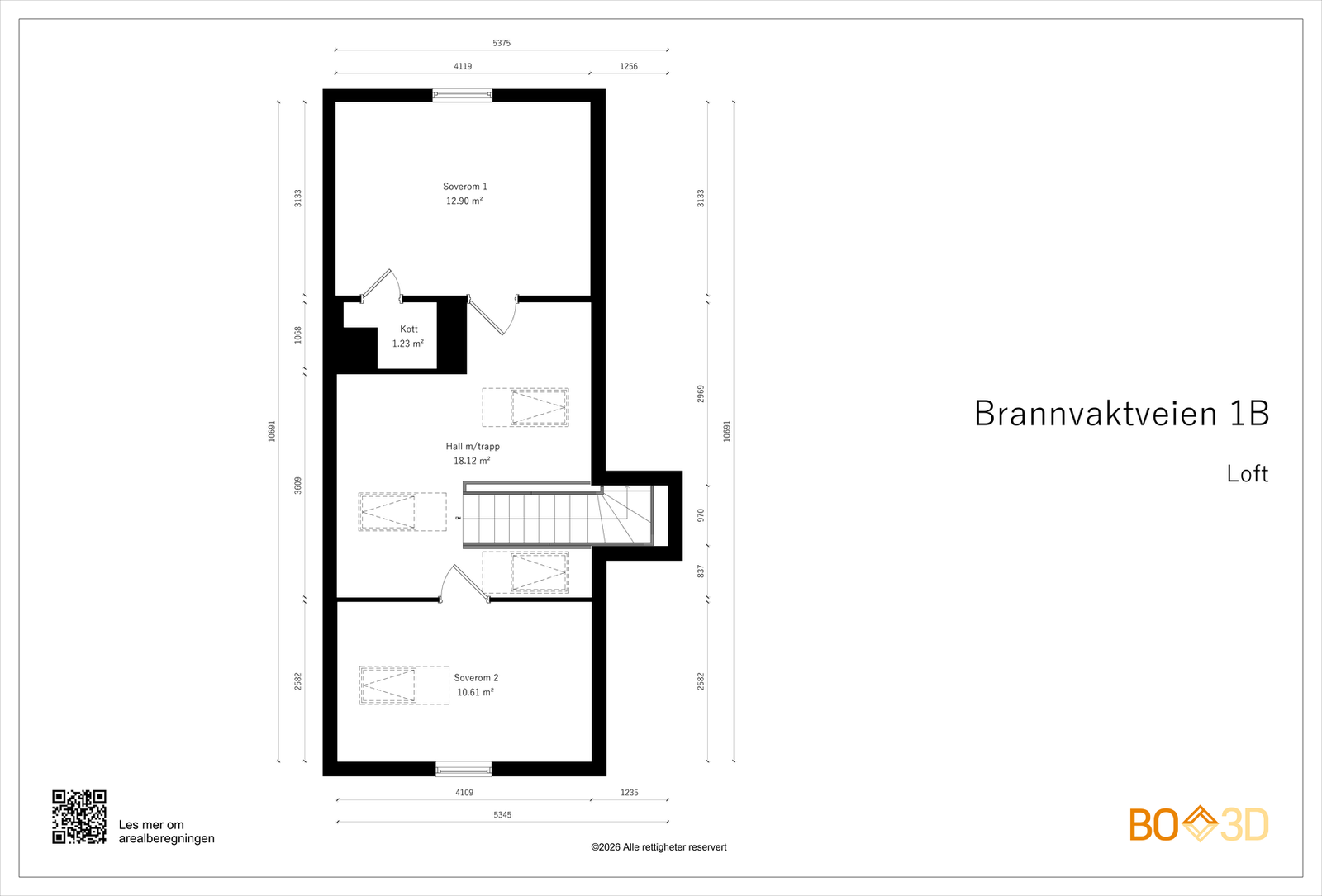 Videre opp til loft med 45m² gulvareal Galleribilde