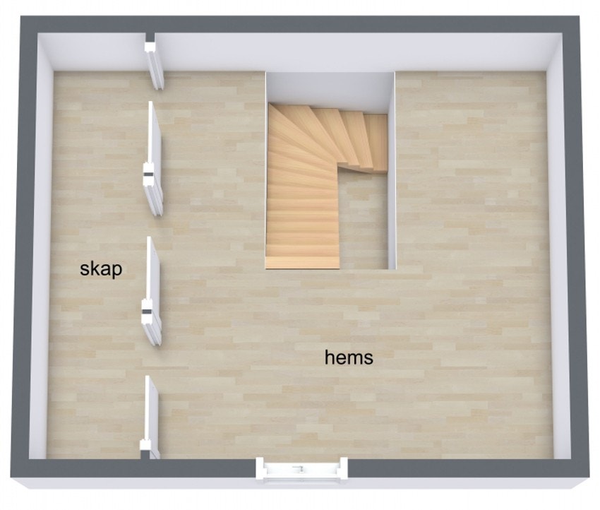Fra hovedsovrommet er det adkomst til hems som kan benyttes til f.eks garderobe eller kontor. Galleribilde