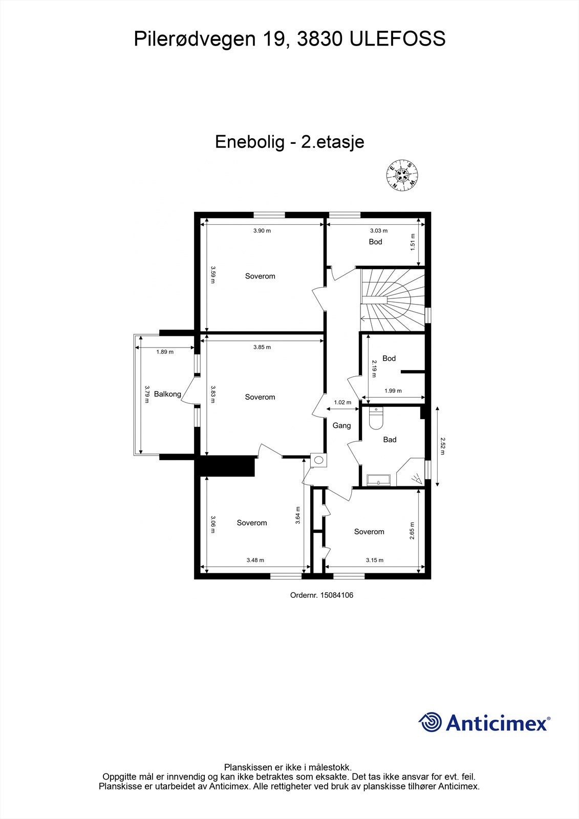 Plantegning - 2.etasje. Rom på plantegning er definert etter dagens faktiske bruk, uavhengig av hva som er godkjent av bygningsmyndighetene. Galleribilde