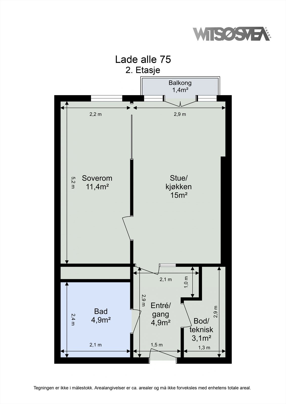 Leiligheten er arealeffektiv med et samlet bruksareal på 42 m², fordelt på entré, bad, bod, soverom og stue/kjøkken. Galleribilde