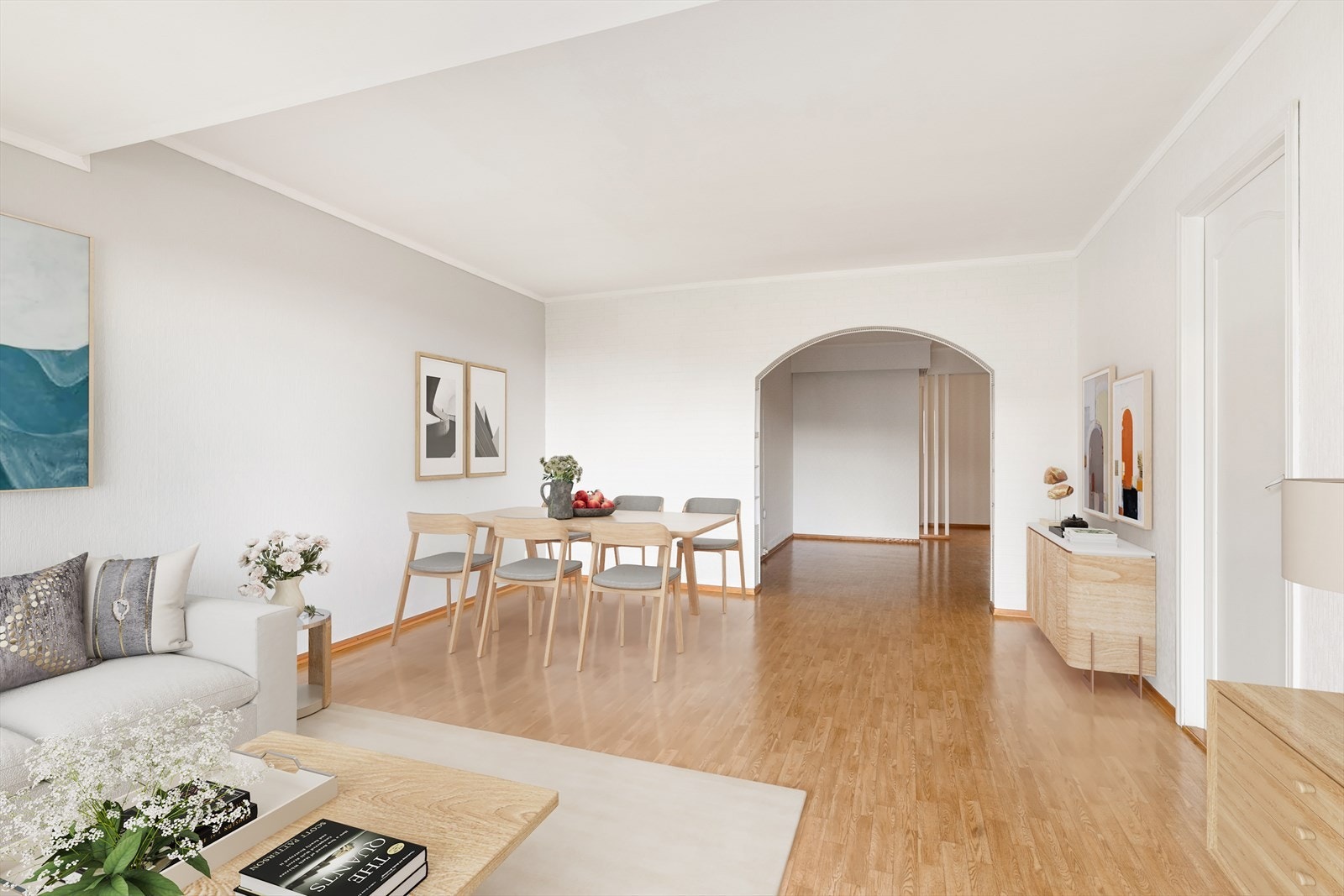 Meget romslig stue med god plass til egen spisestue. (Digital styling) Galleribilde