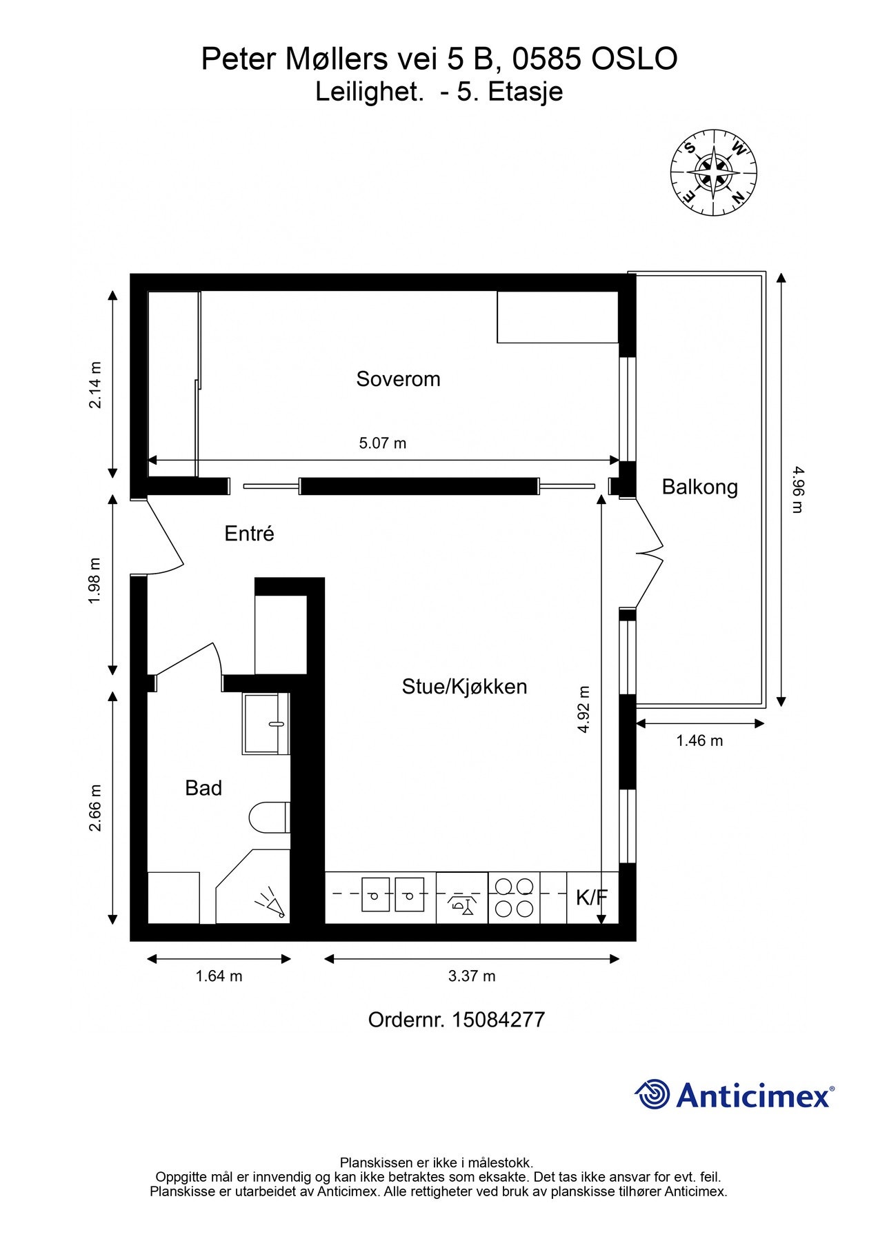 Plantegning med mål Peter Møllers vei 5 B Galleribilde