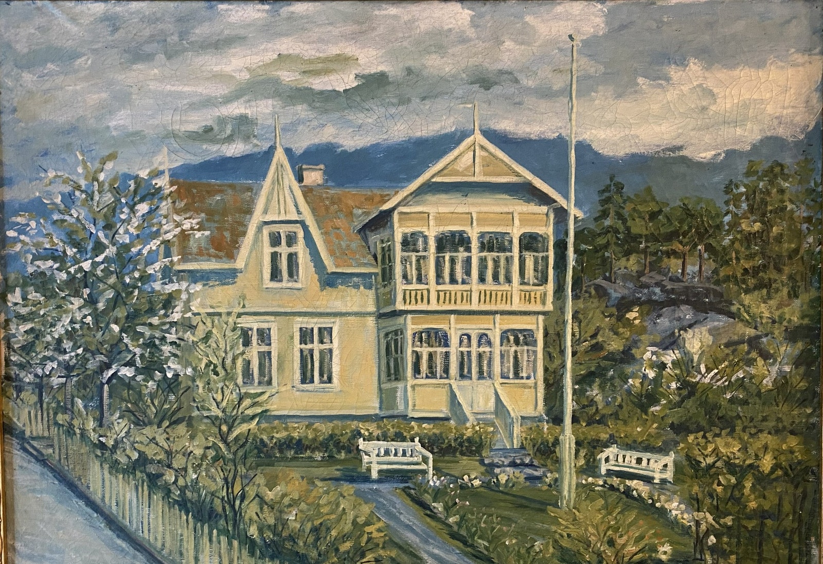 Her ser du boligen slik den var i ca. 1930 (ukjent maler). Selgers eget bilde. Galleribilde
