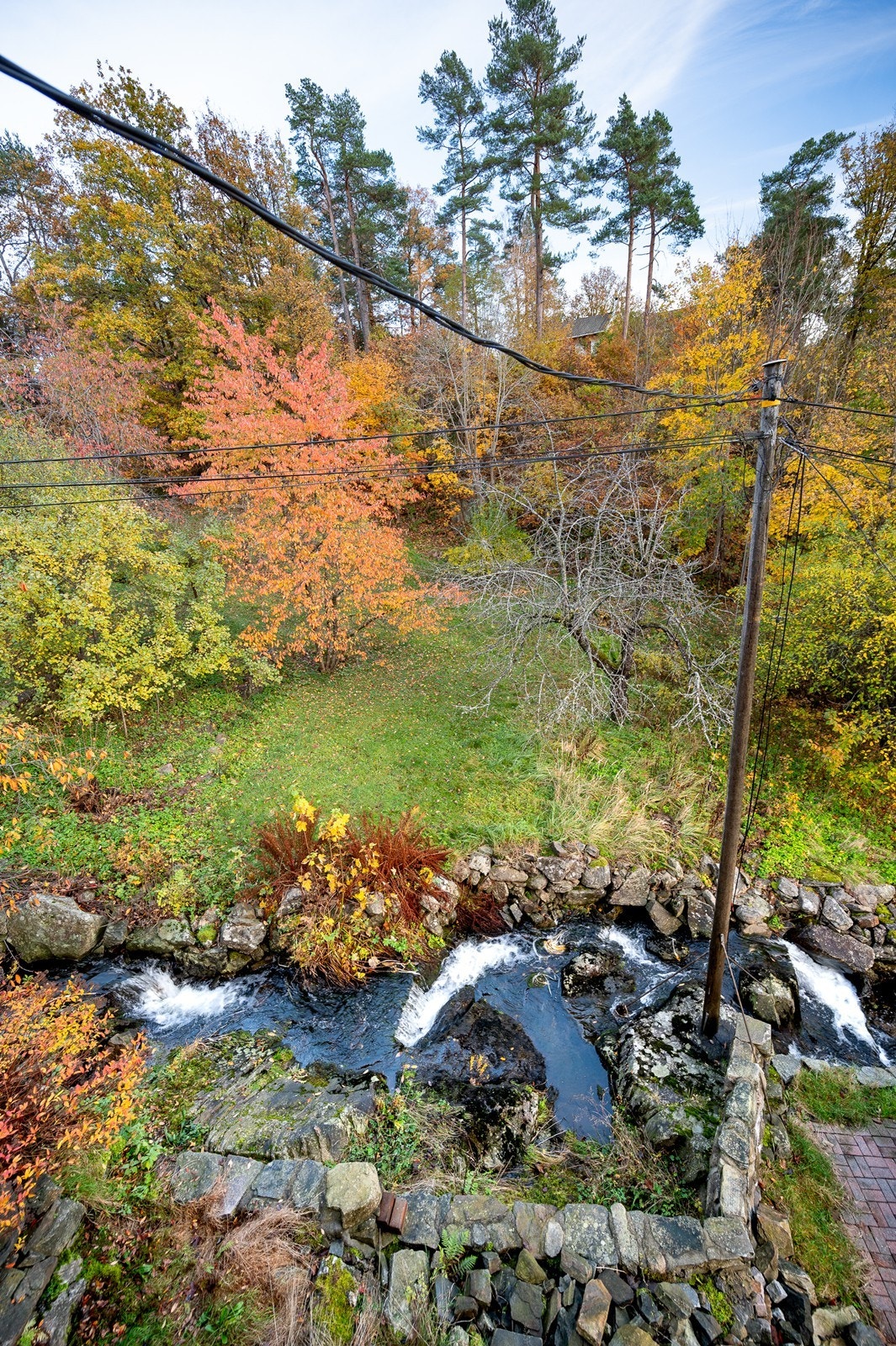 En bekk med naturlige steinkanter gir et unikt preg til uteområdet. Galleribilde
