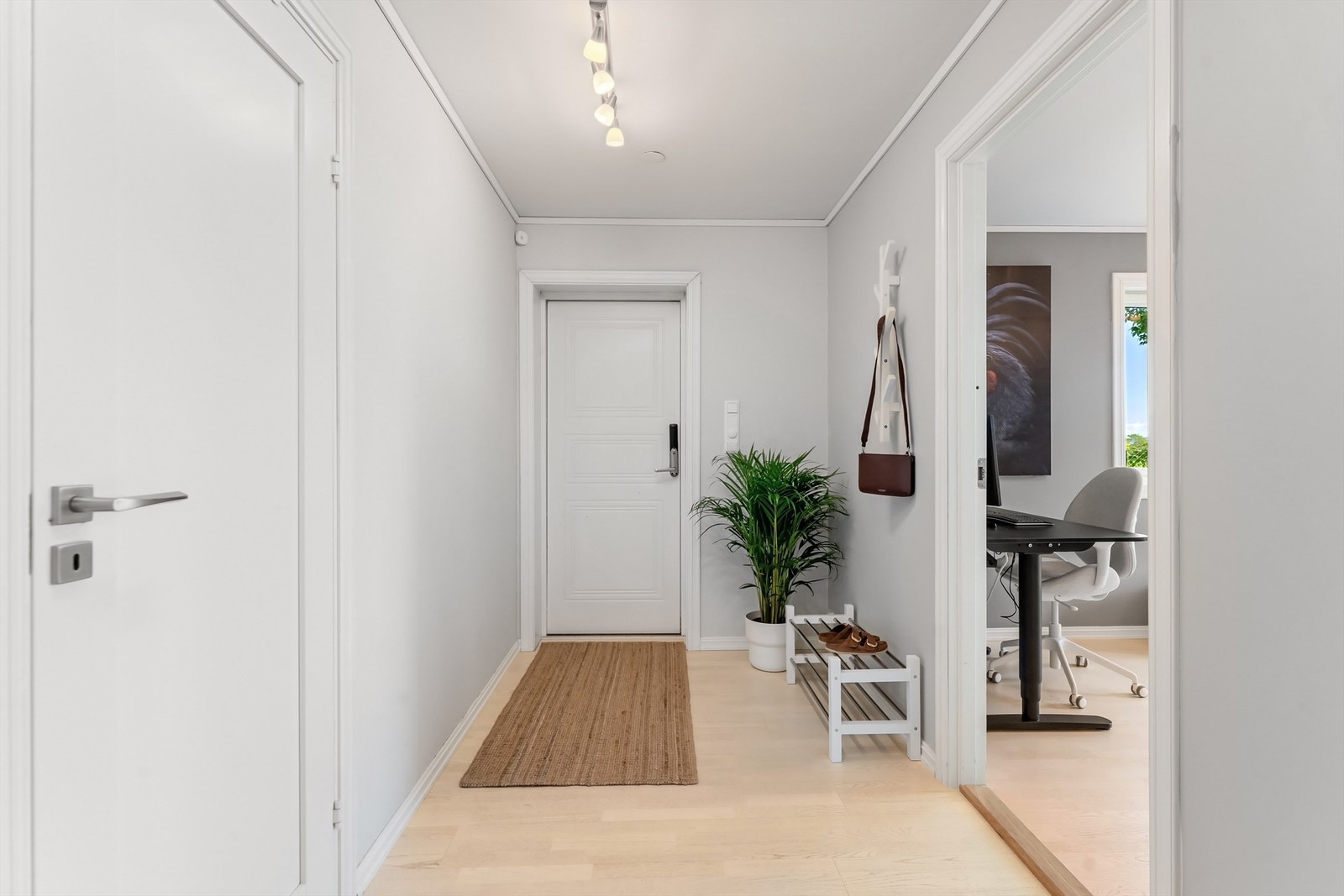 Inngangsparti i underetasjen med adkomst til flere rom. Galleribilde
