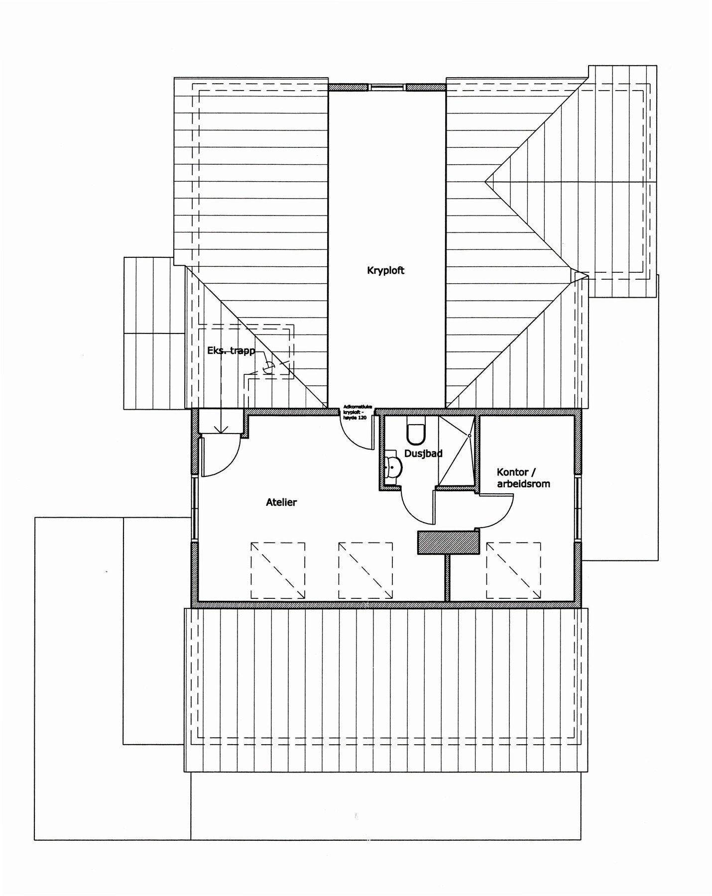 Selger har fått tegninger på utbygging av loft med blant annet bad og kontor Galleribilde