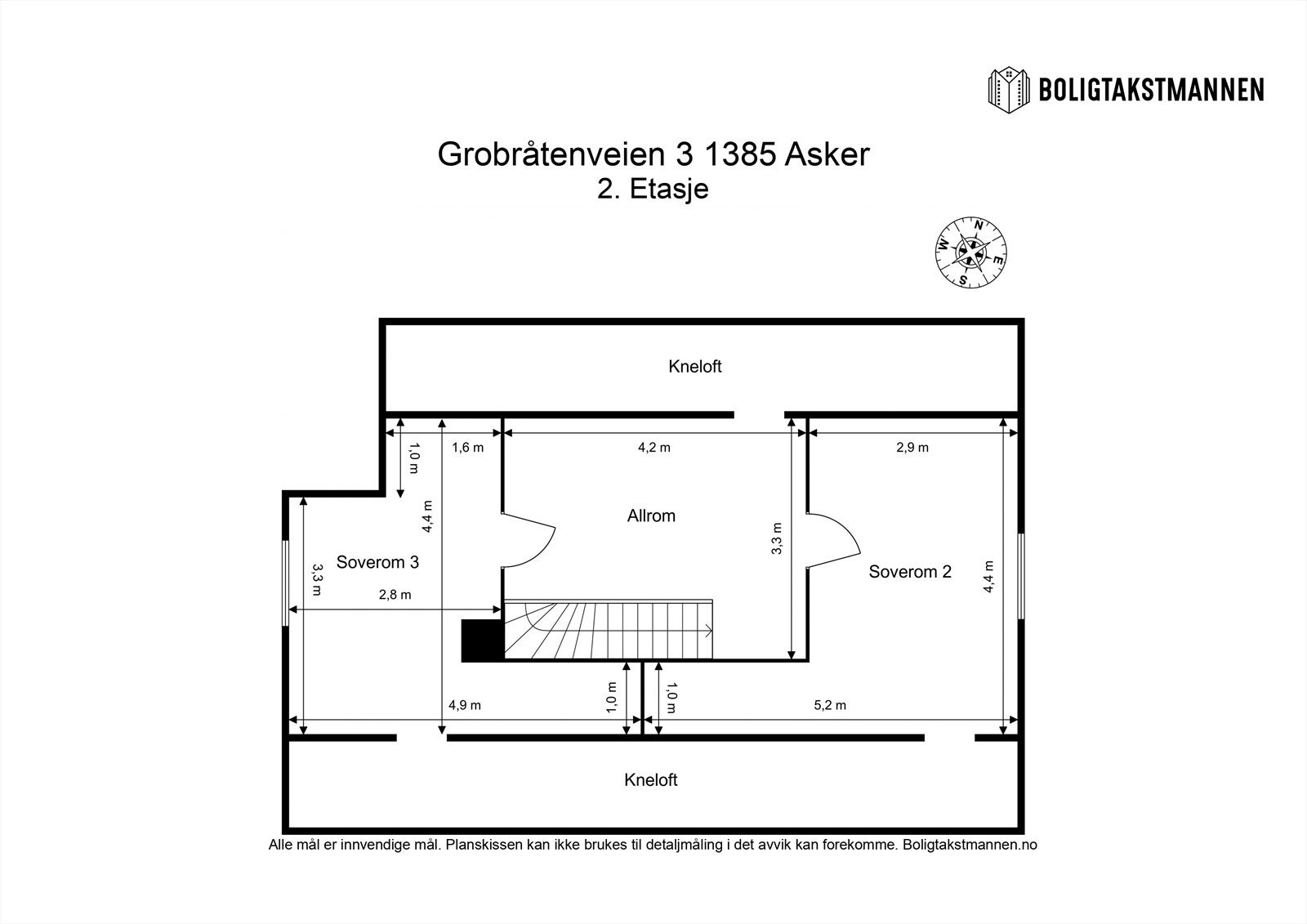 Plantegning 2. etasje. Etasjen er byggemeldt som disp. rom og ikke godkjent for varig opphold. Galleribilde