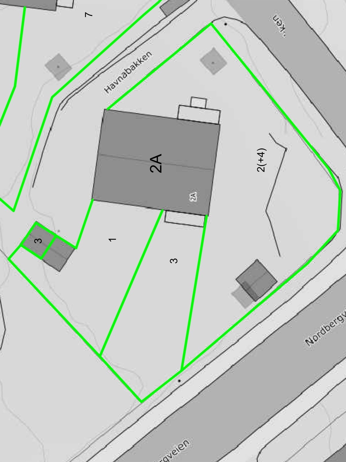 Kart over hageparsell. Denne seksjonen disponerer arealet markert nr. 1. Galleribilde