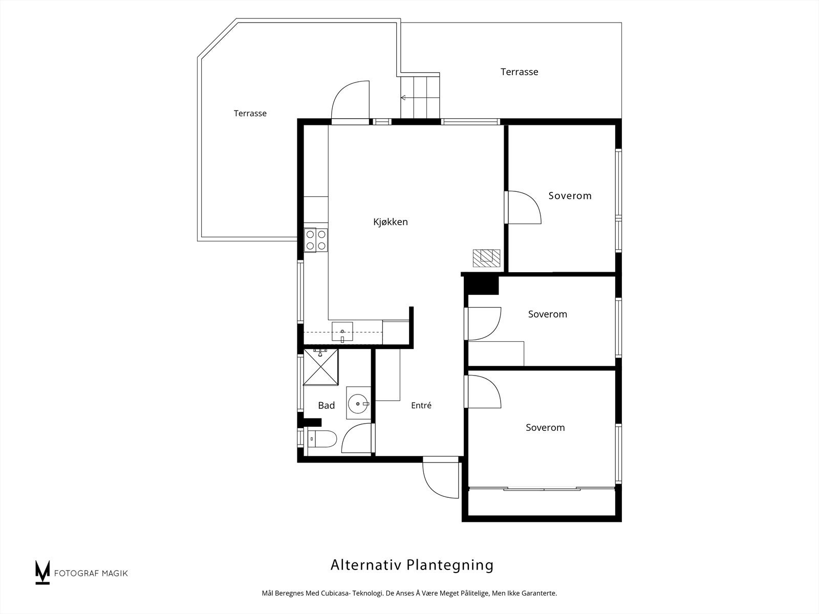 Alternativ plantegning med 3 soverom Galleribilde