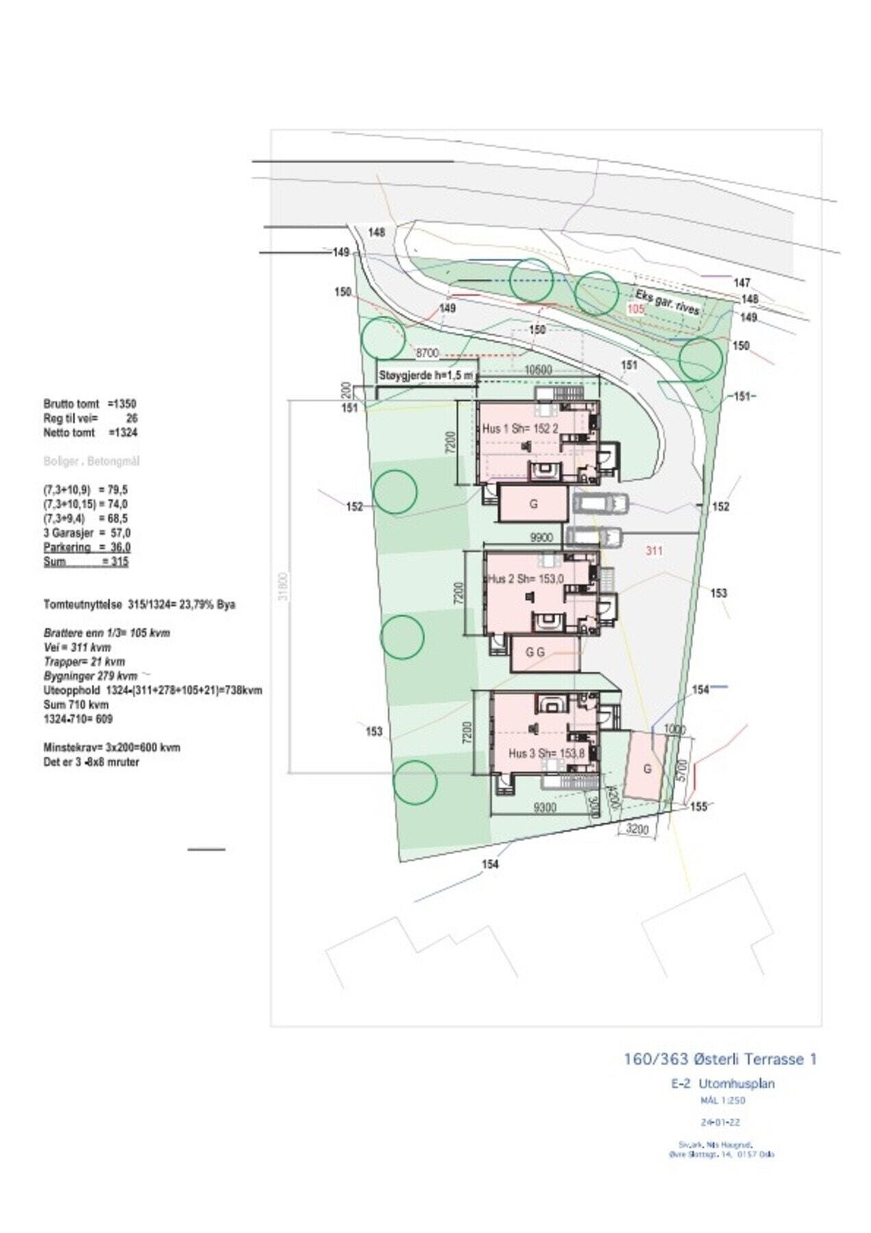 Utomhusplan for prosjektet - se hus 2 / Østerli terrasse 1B Galleribilde