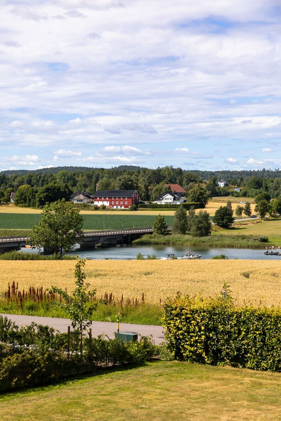 Utsikt fra balkongen mot rolige og grønne fellesarealer. Galleribilde