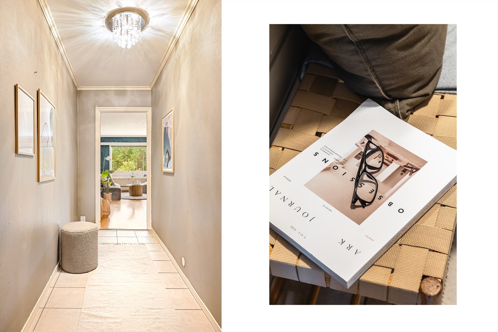 Gangen har keramiske fliser og binder sammen leilighetens rom på en funksjonell måte. Galleribilde