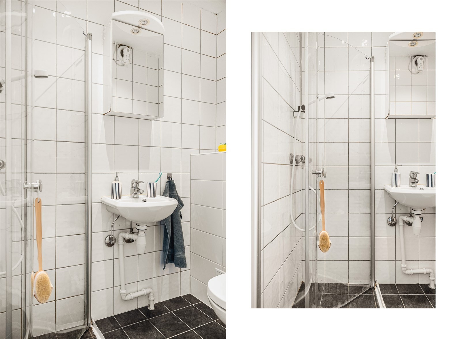 - Badet er innredet med dusj m/glassvegger, toalett, baderomsinnredning og opplegg for vaskemaskin - Galleribilde