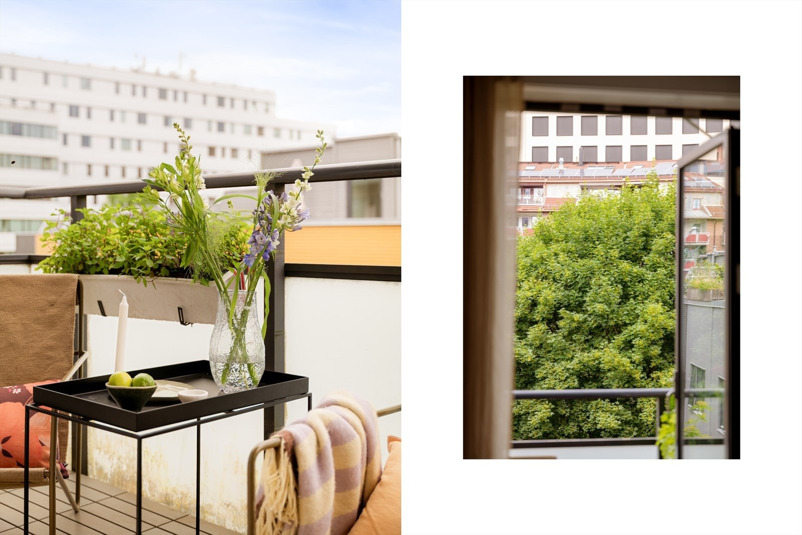 Fra stue er det adkomst til romslig balkong med god plass til utemøbler, planter og flere gjester. Galleribilde