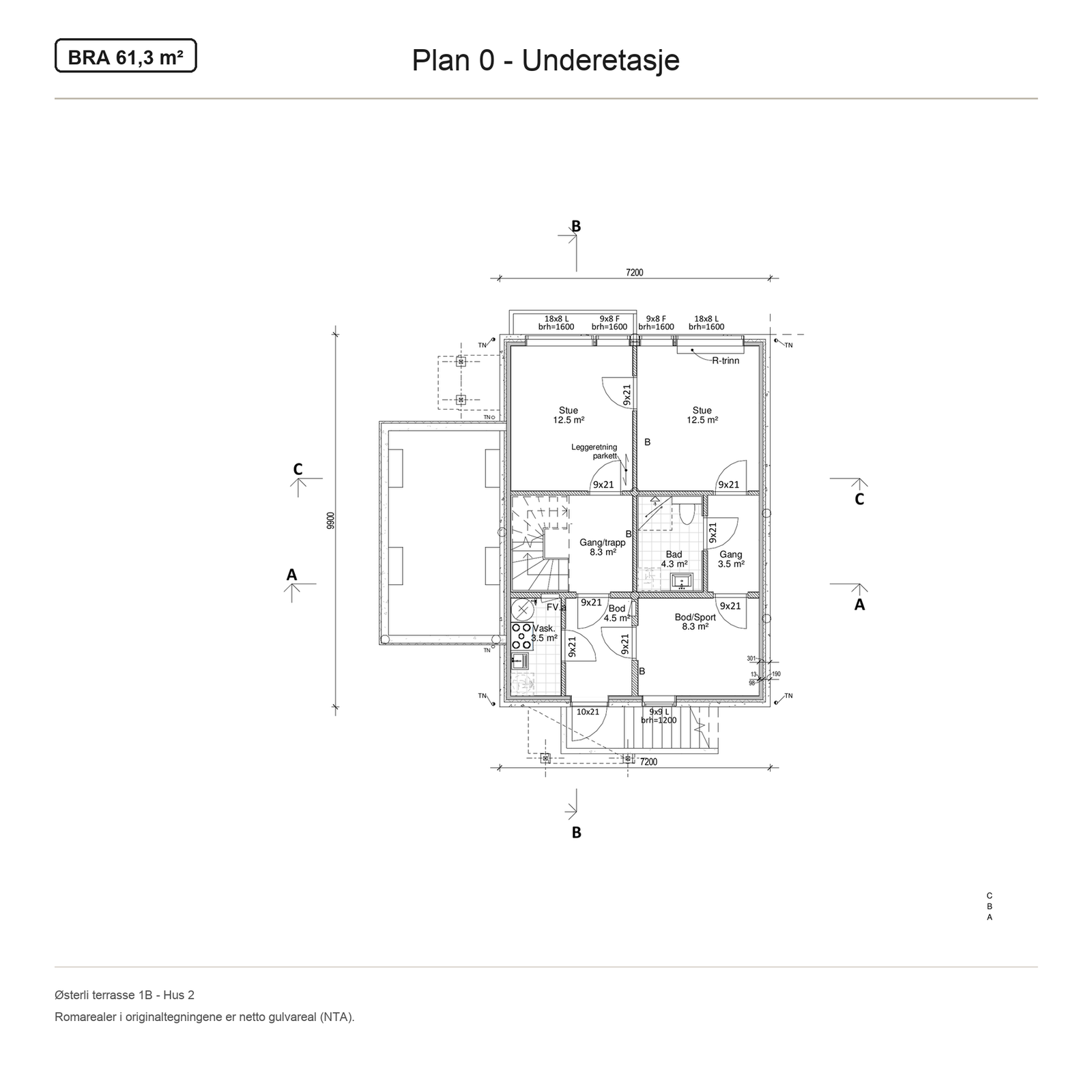Plantegning underetasje - BRA-i 61,3 m² Galleribilde