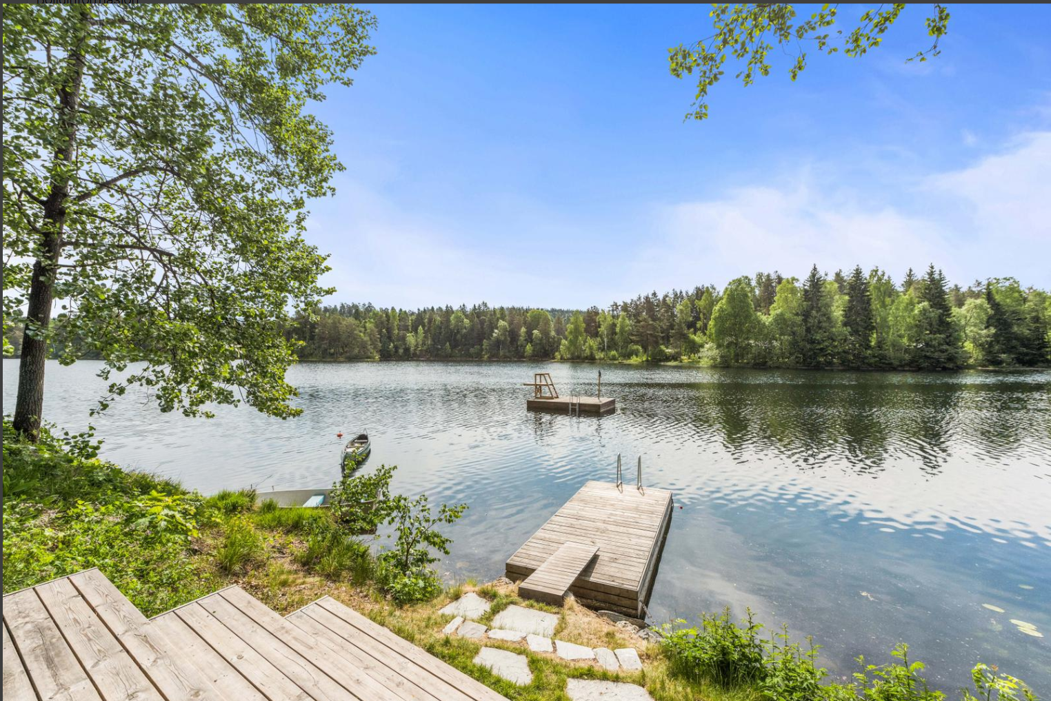 Privat badebrygge og plass til å ha kano/kajakk etc liggende. Galleribilde