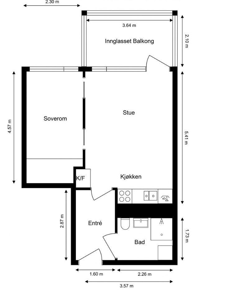 Plantegning. Praktisk planløsning med romslige oppholdsrom og 4 kvm kjellerbod med heisadkomst. Galleribilde