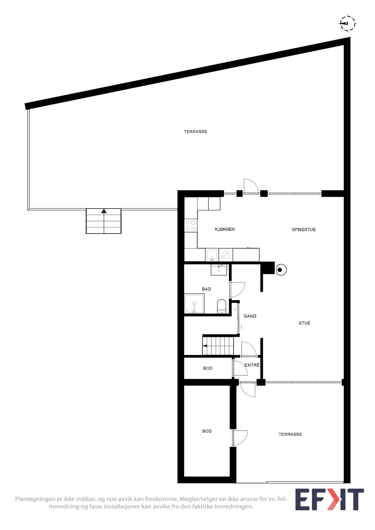 Plantegning som viser planløsningen av boligens 1.etasje. Galleribilde