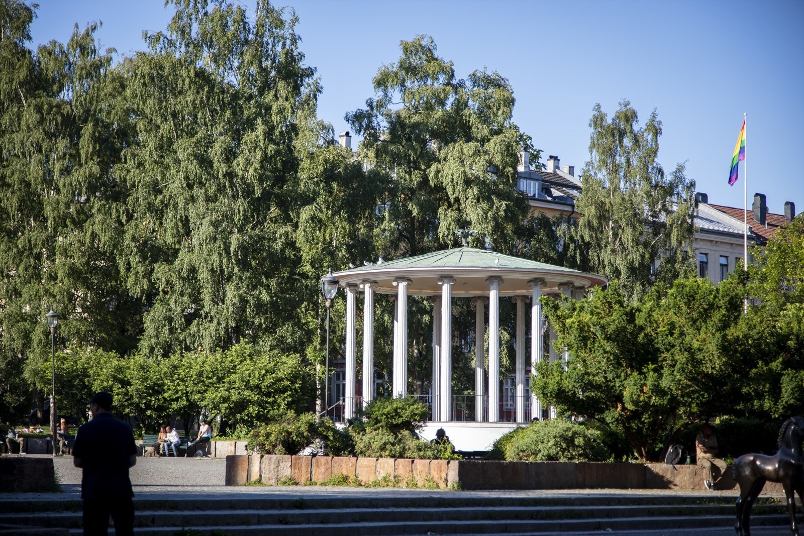 Gangavstand til trikkestoppet Olaf Ryes plass, med linje 11, 12 og 18. Galleribilde