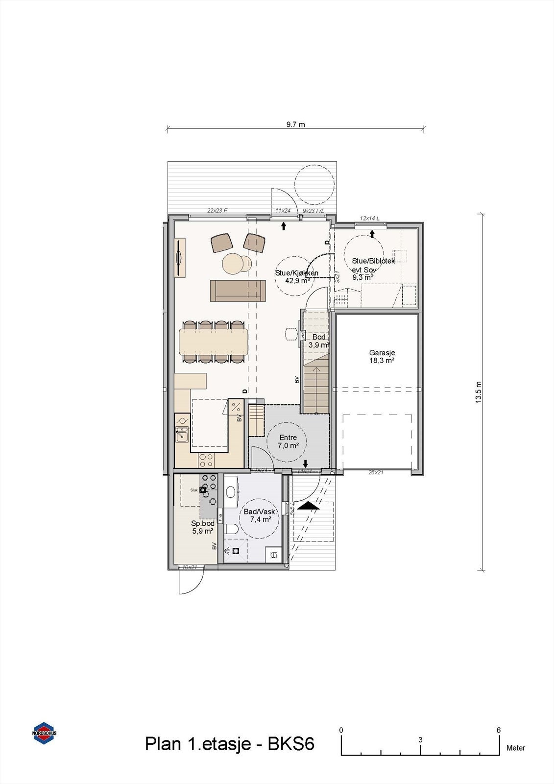 Plantegning 1. etasje Galleribilde
